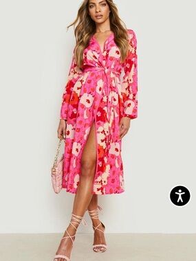 Boohoo Pink  Floral Wrap kimono